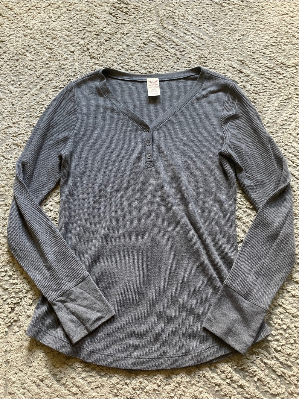 Faded Glory Gray Waffle Knit Henley Top